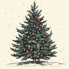 Wall Mural - Christmas tree hand drawn illustration. Vector.