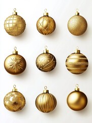 Wall Mural - golden Christmas decorations on white background