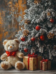 Wall Mural - toy and gift under christmas tree. high quality photo. copy space image. place for adding text and d