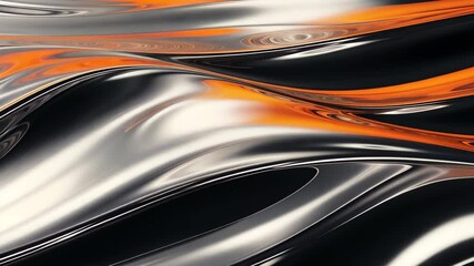 Leinwandbilder - Dynamic waves of silver and orange create an abstract visual experience with fluidity and motion