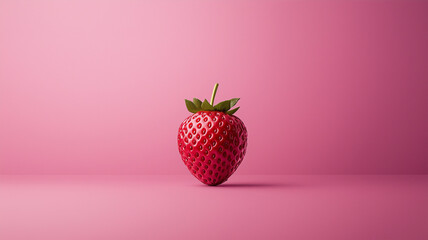 Aufkleber - vibrant 3D printed strawberry designed for sustainable eating, showcasing intricate details and bright pink background. This artwork emphasizes eco friendly practices in food design