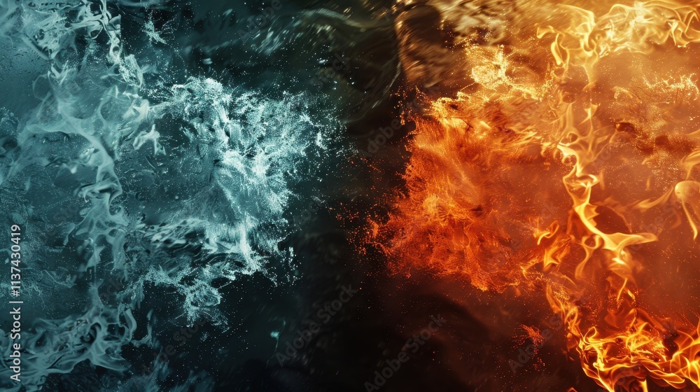 The abstract confrontation of ice and fire, a concept of nature's ...