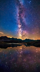 Stunning night sky with the Milky Way stretching across a starry backdrop. Ideal for nature and astronomy themes.