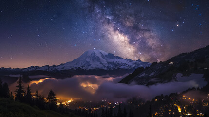 Wall Mural - Stunning night sky with the Milky Way stretching across a starry backdrop. Ideal for nature and astronomy themes.