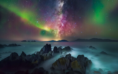 Wall Mural - Stunning night sky with the Milky Way stretching across a starry backdrop. Ideal for nature and astronomy themes.