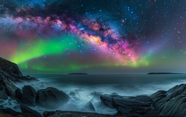 Wall Mural - Stunning night sky with the Milky Way stretching across a starry backdrop. Ideal for nature and astronomy themes.