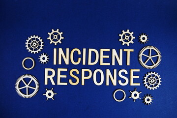 Wall Mural - incident response alphabet letters with gears element on navy blue background