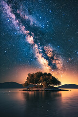 Stunning night sky with the Milky Way stretching across a starry backdrop. Ideal for nature and astronomy themes.