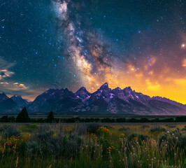 Wall Mural - Stunning night sky with the Milky Way stretching across a starry backdrop. Ideal for nature and astronomy themes.