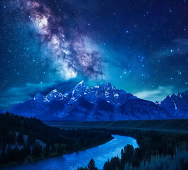 Wall Mural - Stunning night sky with the Milky Way stretching across a starry backdrop. Ideal for nature and astronomy themes.