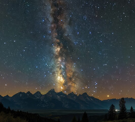 Wall Mural - Stunning night sky with the Milky Way stretching across a starry backdrop. Ideal for nature and astronomy themes.