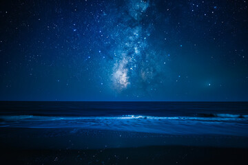 Wall Mural - Stunning night sky with the Milky Way stretching across a starry backdrop. Ideal for nature and astronomy themes.