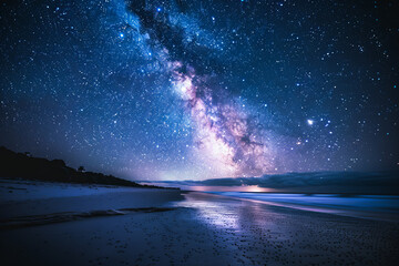 Wall Mural - Stunning night sky with the Milky Way stretching across a starry backdrop. Ideal for nature and astronomy themes.