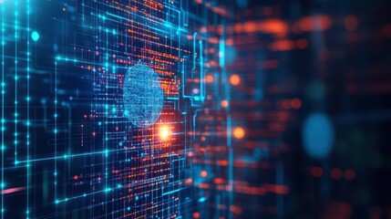 Poster - The fusion of machine learning algorithms and cybersecurity software protecting critical infrastructures front view illustrating a smart interface digital tone Analogous Color Sche