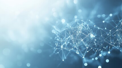 Abstract blue network, glowing nodes. Ideal for tech, AI, or connection themes.