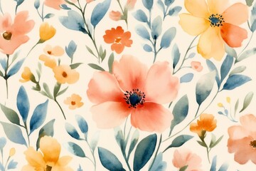 Wall Mural - Sweet flower watercolor seamless pattern.soft pastel colors water color seamless pattern for beauty products or other.