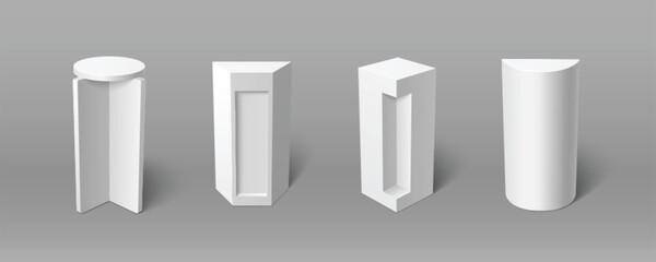 Wall Mural - 3d white pillar podium. cube column base for product display. empty pedestal platform for museum exh