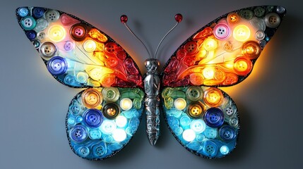 Leinwandbilder - Iridescent butterfly art installation indoor space decorative display colorful artistic perspective creative expression
