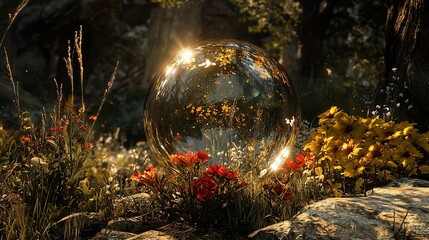 Canvas Print - Spherical lens reflects forest flora.