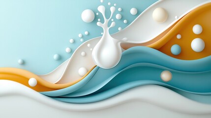 Wall Mural - Mesmerizing Fluid Wave Sculpture in Vibrant Digital Art Abstract Background  Captivating and visually striking 3D render with smooth flowing forms and dynamic liquid movement