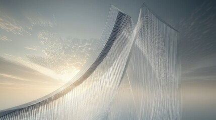 Aufkleber - Harplike structure emitting visible sound waves futuristic landscape digital art serene environment aesthetic viewpoint