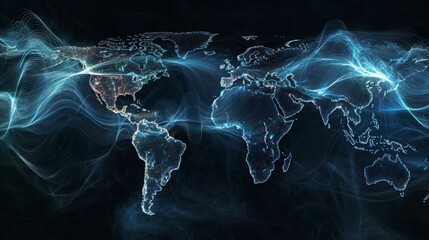 Aufkleber - Global connectivity map with soft glow digital art abstract background futuristic viewpoint visual concept