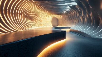Aufkleber - Modern acoustic chamber with glowing waves futuristic design interior aesthetics serene environment immersive experience