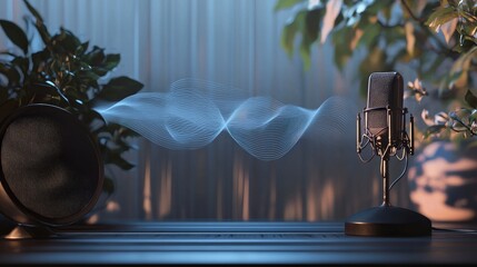Poster - Serene recording studio sound waves peaceful environment audio content creation captivating atmosphere artistic viewpoint