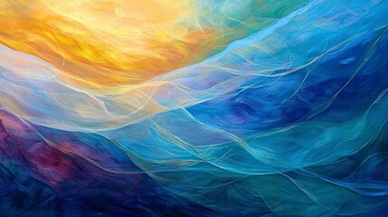 Aufkleber - Dynamic wave patterns of light lines oceanic abstract art vibrant colors serene atmosphere artistic perspective
