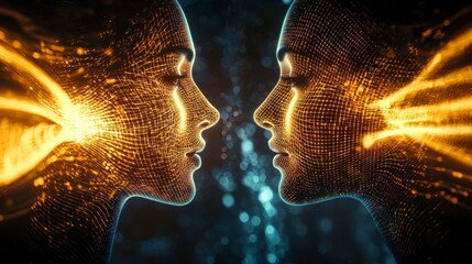 Aufkleber - Articulating ideas closeup of two individuals communicating digital environment futuristic concept clear connection