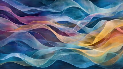 Aufkleber - Flowing colorful waves in soft gradients abstract art digital design calm environment artistic viewpoint vibrant concept