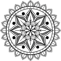 Wall Mural - Monochrome ethnic mandala design. Anti-stress coloring page for adults. 