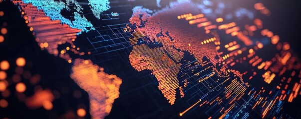 weather forecast idea. abstract digital world map with glowing lights and data connections.