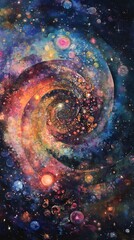 Wall Mural - A swirling vortex of stars and galaxies in vibrant colors, giving a cosmic feel.