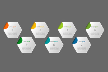 Canvas Print - business concept with 7 steps, white hexagon with colorful label ,design for workflow layout, diagra
