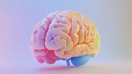 Poster - Colorful 3D Render of a Human Brain on a Soft Pastel Background