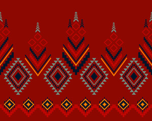 Wall Mural - Embroidered cross-stitch ethnic fabric Geometric ornament ethnic pattern design. Use for fabric, textile, interior decoration elements, upholstery, and wrapping. Traditional geometric ethnic fabric