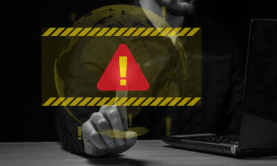 Wall Mural - computer system hack warning. the concept of a cyber attack on a computer network. malicious softwar