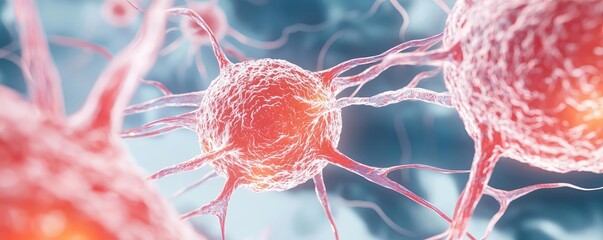 Wall Mural - cancer cells idea. close-up view of colorful neurons demonstrating complex biological structures.