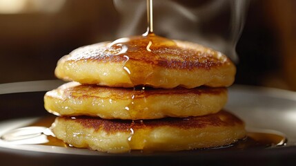 Wall Mural - Delicious Stack of Golden Pancakes with Maple Syrup Drizzle