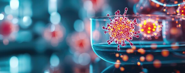 Wall Mural - cancer cells idea. microscope view of a virus in a petri dish, representing scientific research and 