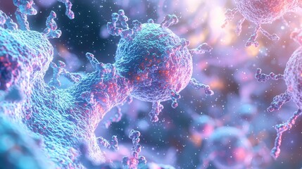 Wall Mural - cancer cells idea. vivid depiction of cellular structures in a microenvironment showing complex inte