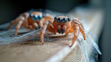 Captivating close up shot of an inquisitive spider amid intricate natural details showcasing the arachnid s complex features and captivating presence in its natural environment