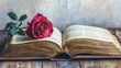© Tin - Valentine rose concept. An open book with vintage pages and a red rose symbolizing love and knowledge.