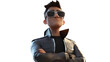 © Zain - A confident animated character wearing sunglasses and a leather jacket stands proudly with arms crossed in a minimalist setting.