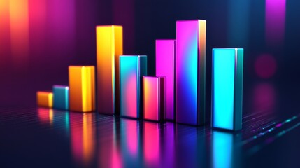 Aufkleber - Vibrant Bar Graph Structure with Glowing Neon Colors and Reflection