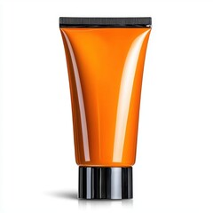 Wall Mural - A photostock of a bright orange tube of skincare cream, isolated on a white background, clean and modern, High Quality