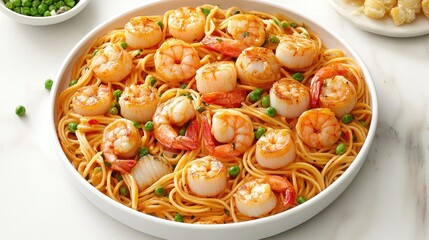 Wall Mural - Scrumptious Seafood Pasta with Shrimp and Scallops in Bowl