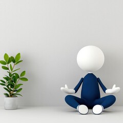 A photostock of a white humanoid figure sitting on the floor, isolated on a clean white background, minimalistic and artistic, High Quality