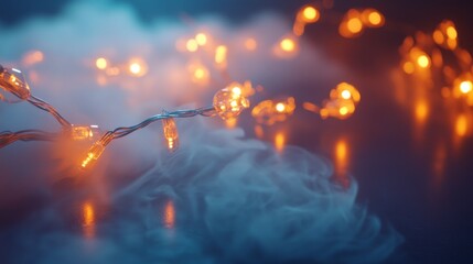 Aufkleber - Warm Glow of Orange String Lights on Smoky Surface at Night